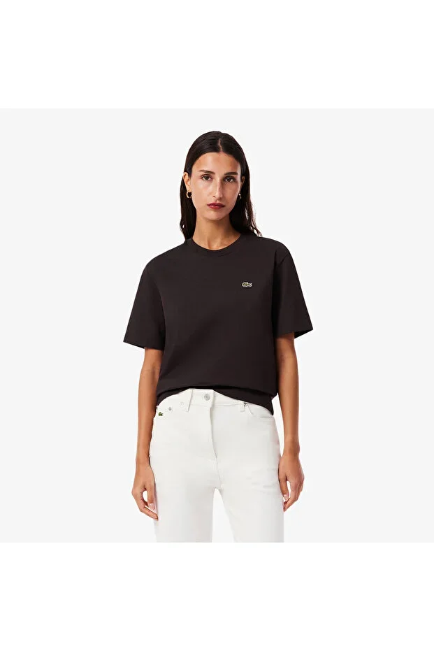 Lacoste Women's Relaxed Fit Crew Neck Brown T-Shirt