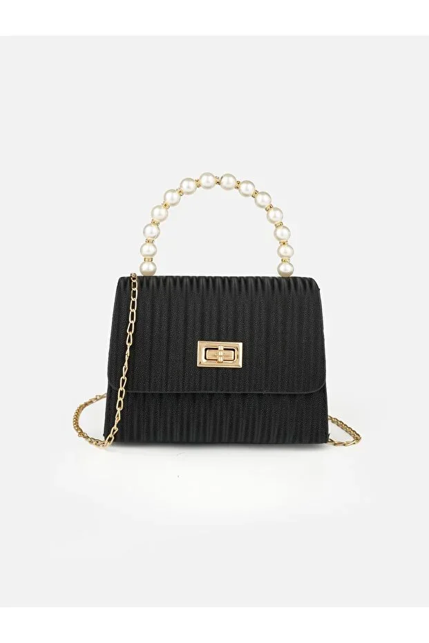 Meva Pearl Handle Chain Strap Lock Clasp Women's Handbag and Shoulder Bag
