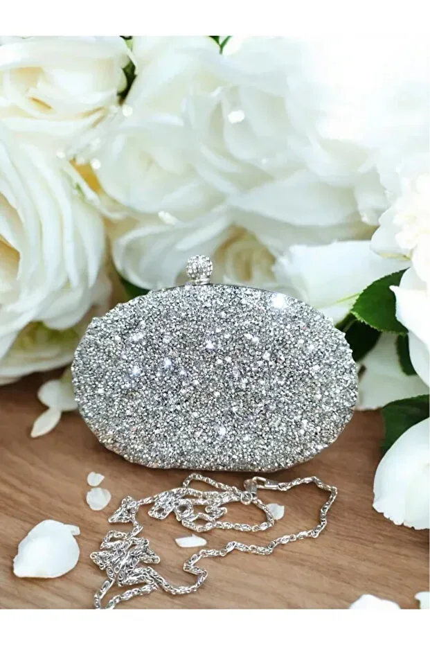 Women's Chic Silver Arm and Shoulder Clutch Portfolio Rhinestone Evening Bag