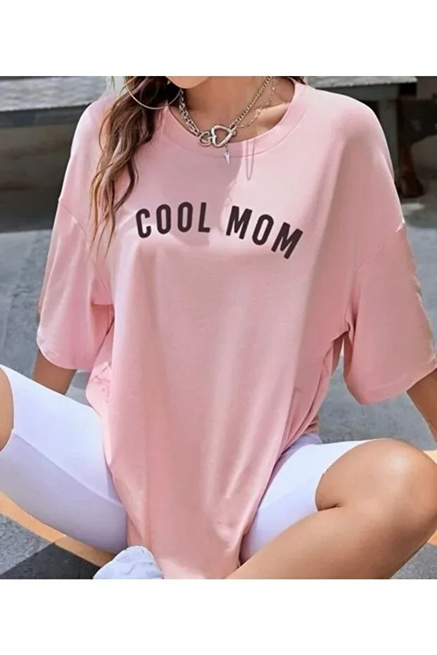 Women's Pink Cool Mom (BLACK PRINT) Maternity T-shirt 100% Cotton
