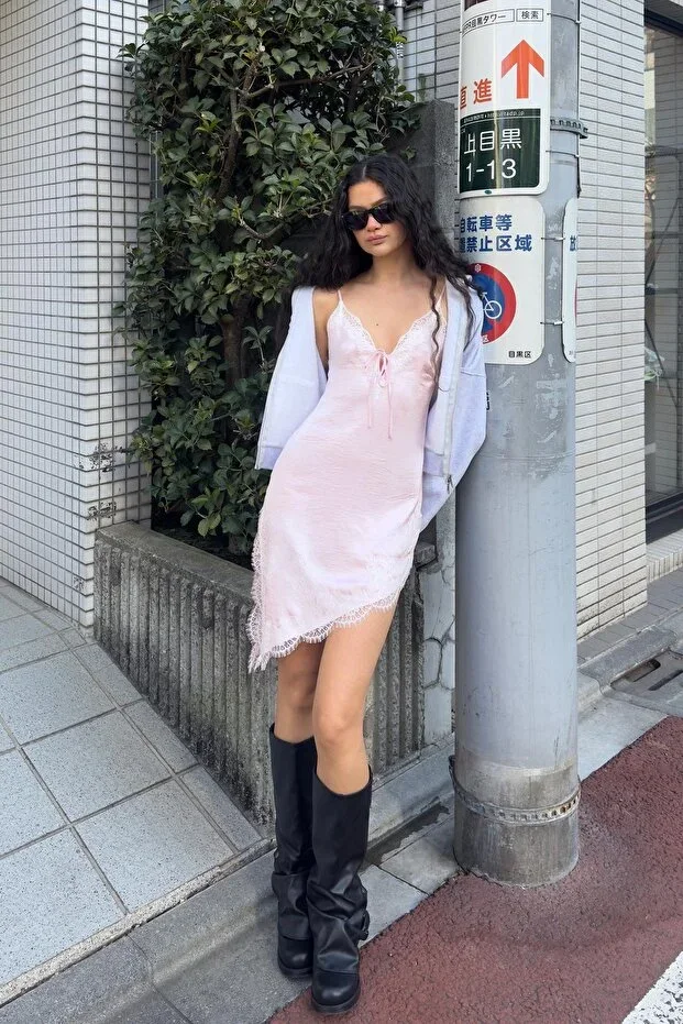 Bershka Asymmetric satin mini dress