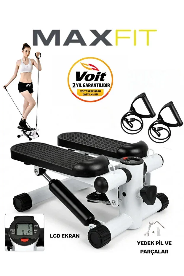 Multi Stepper, Double Shock Absorber Resistance Band, Digital Display Home Exercise Equipment, White