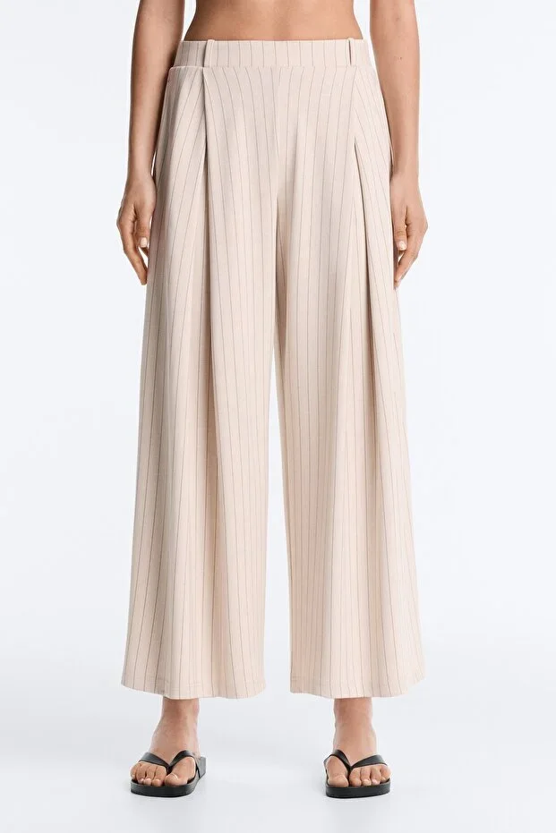 Oysho Crop wide leg pleated striped trousers