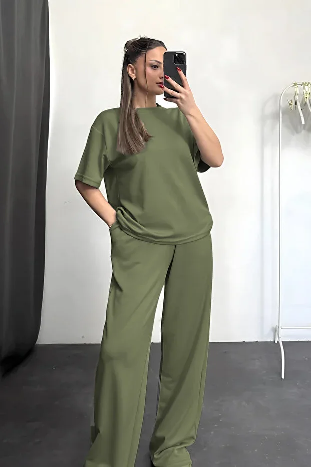 Women's Short Sleeve Oversize Super High Waist Stretchy Crew Neck Tracksuit
