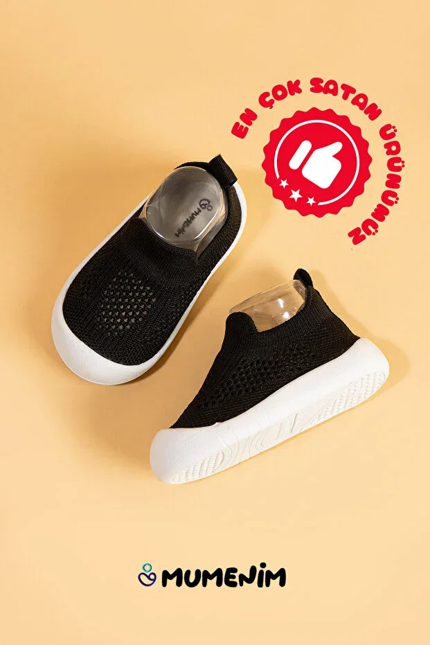 Luuq Baby - Children's Flexible Orthopedic Soft Sole Stylish Black First Step Sneakers - Sports Sneakers