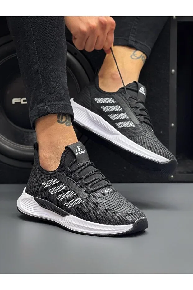 Black White Unisex Knit Summer Sports Shoe • Lightweight & Comfortable Daily Use