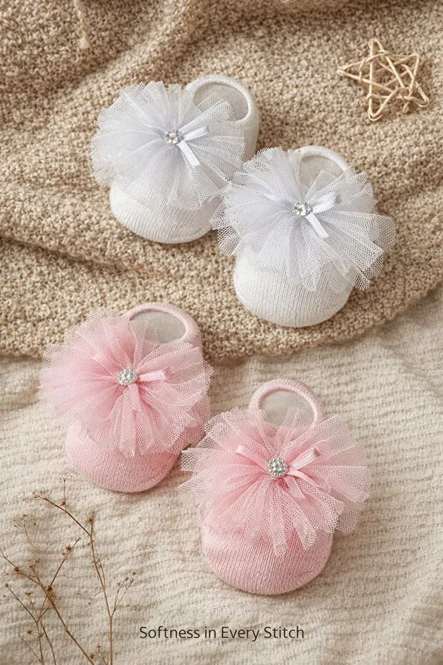 2-Piece Baby Girl Ballet Socks Set Tulle Washed Perfumed Cotton Soft Design