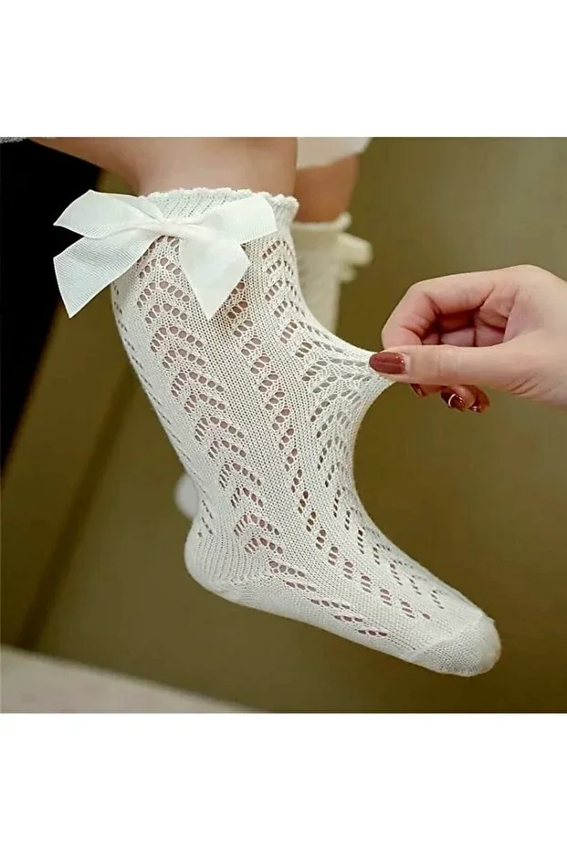 Bow Detail Tulle Knee-High Socks Kids / Baby Cream