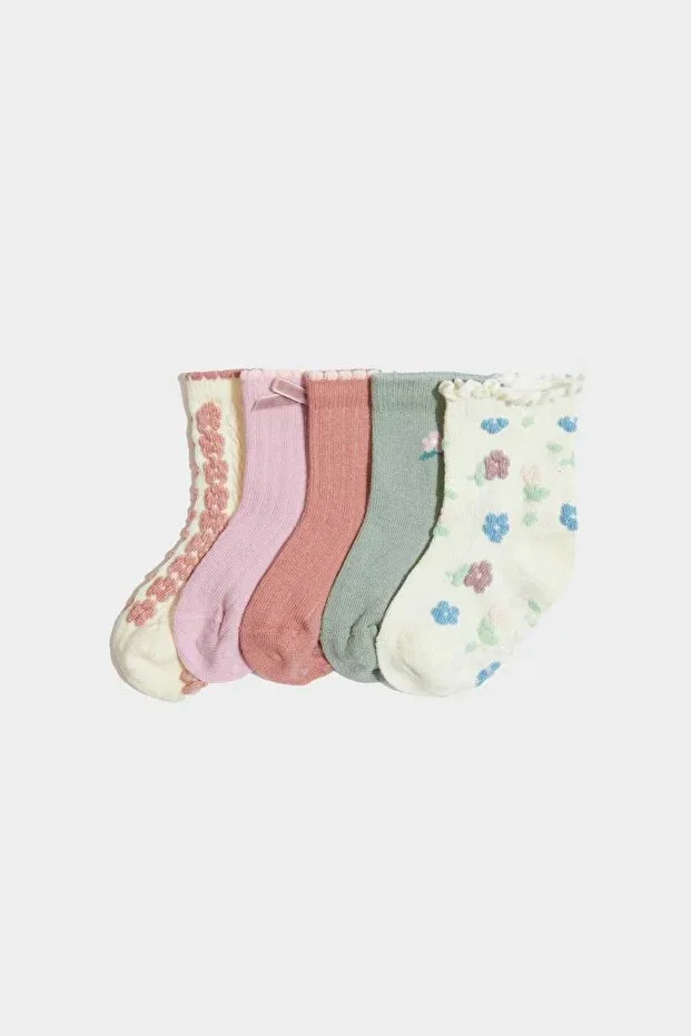 Non-Slip Sole 5-Piece Cotton Long Socks Girl Baby F6729A5NS