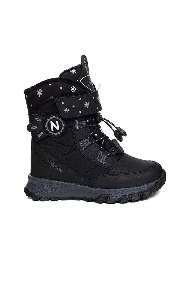 Durable, Waterproof, Orthopedic, Velcro, Black-Charcoal Girls' Snow Boots Shoes