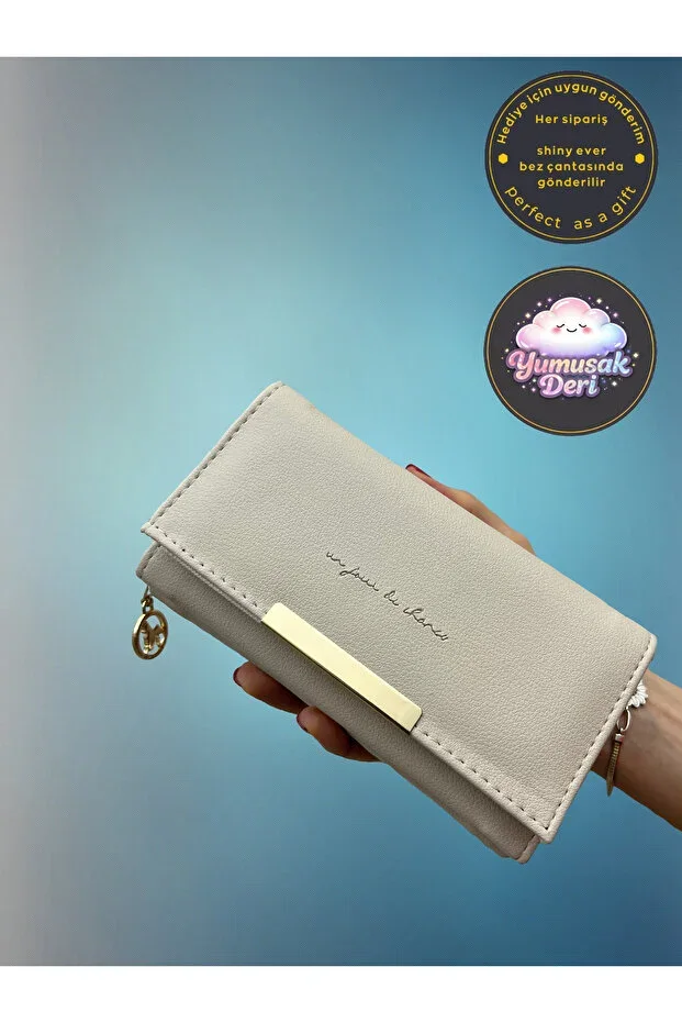 Cream Soft Leather Women's Wallet Handbag Gold Detailed