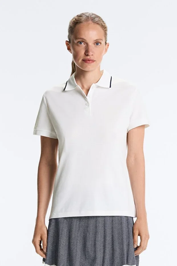 Oysho Cotton Pique Short Sleeve Polo with Contrast Detail