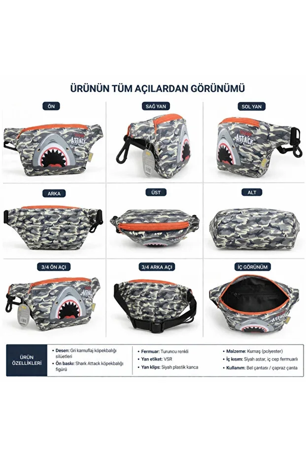 Shark Pattern Kids Waist Bag