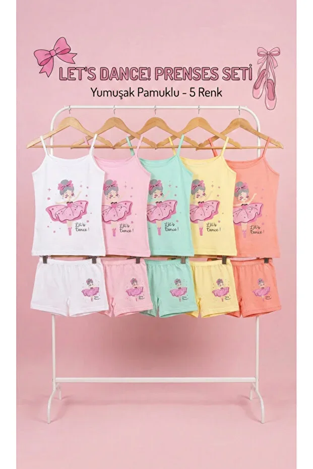 GIRLS PRINTED TANK TOP BOXER SET 5 pcs ECONOMIC PACKAGE 100% COTTON