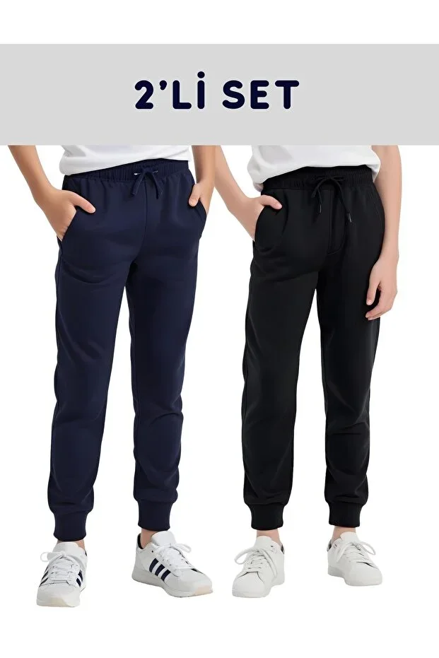 2 PCS PLAIN PRINTED JOGGER DOUBLE POCKET KIDS SWEATPANTS