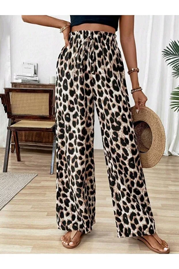 trendgar Women's Leopard Print Wide Leg Pants