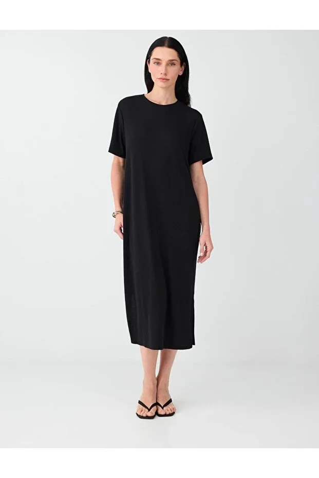 Jimmy Key Black Regular Fit Crew Neck Short Sleeve Knit Dress
