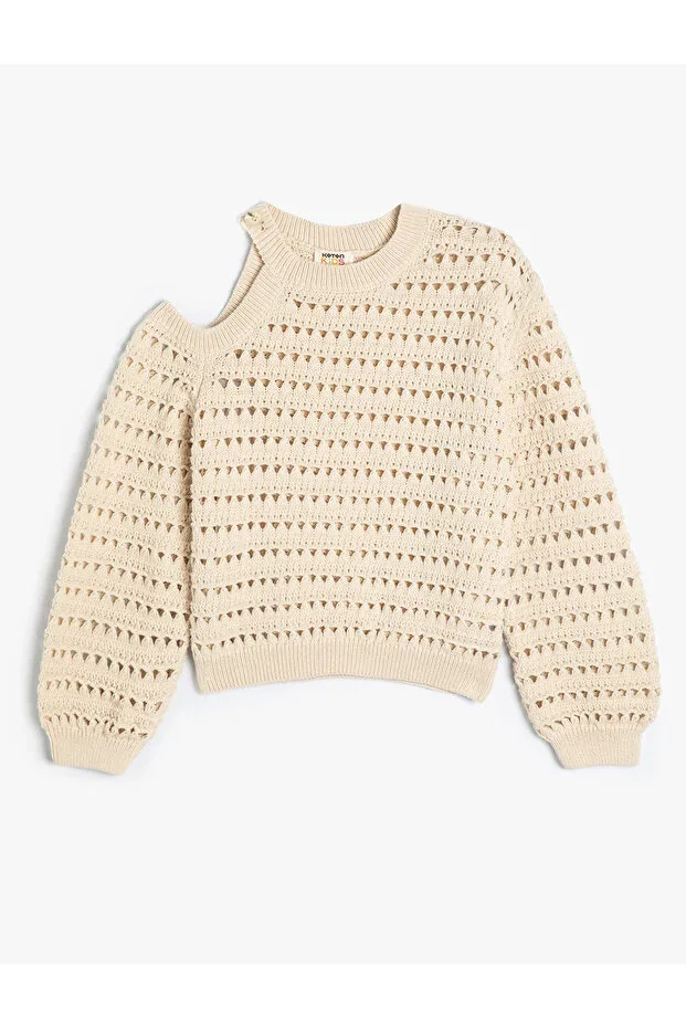 Koton Openwork Round Neck Long Sleeve Window Detail Sweater