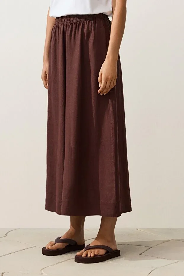 Oysho 100% Linen Super Wide Leg Crop Trousers