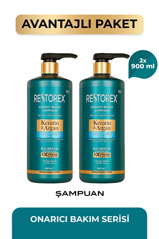 Keratin & Argan Repairing Shampoo 2 x 900 ml – Anti-Breakage Strengthening
