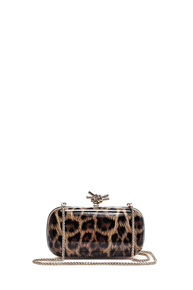 Women's Leopard Print Long Chain Strap Mini Box Evening Bag 26SBD2705W2