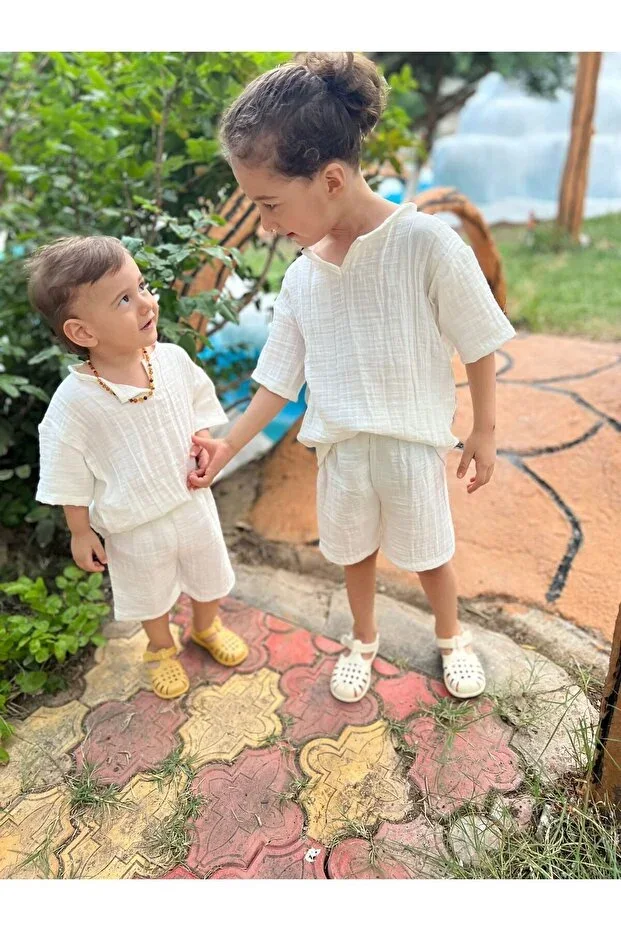 CREAM BABY CHILD GIRL BOY UNISEX MUSLIN TOP BOTTOM SET SUMMER BOHEMIAN