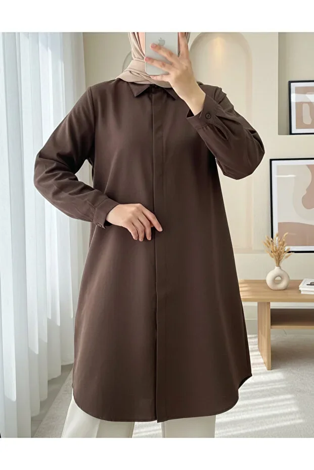 MissRunin Hidden Button Oval Cut Long Shirt
