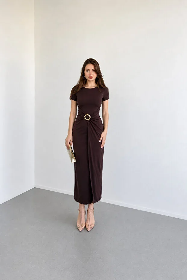 Nika Fashion Meloni Short Sleeve Sandy Dress with Accessory