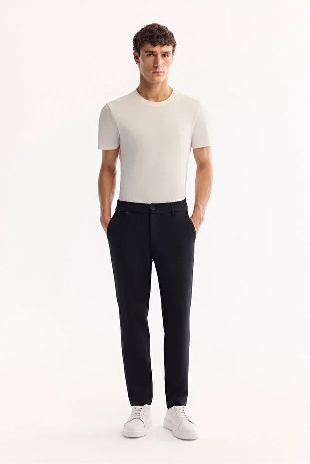Men's Dark Navy Side Elastic Easy Iron Slim Fit Trousers A52Y3040
