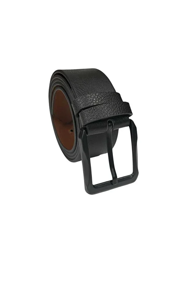 Men's Belt Black Faux Leather Width: 4 cm Suitable for Jeans and Canvas Trousers.
