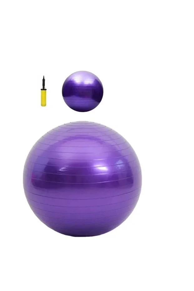 65 cm Purple Deluxe Pilates Ball 25 cm Double Action Pump
