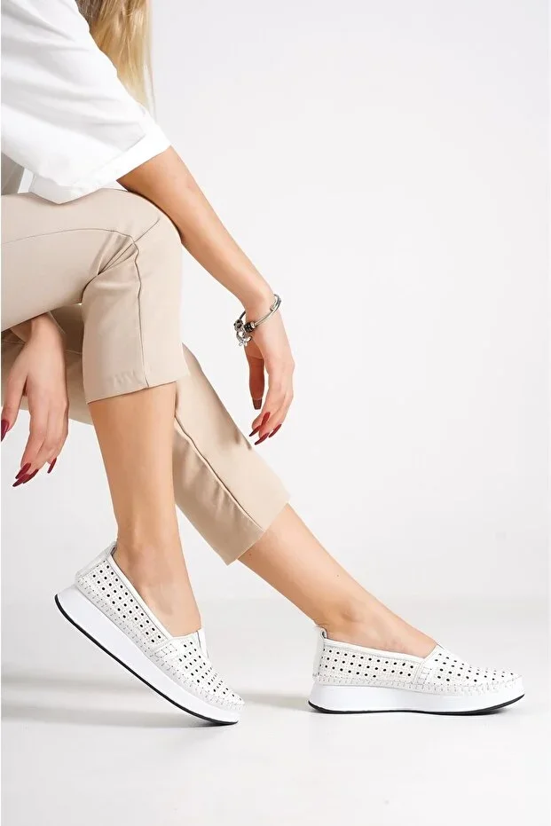White Genuine Leather Inside and Out Women's Comfort Orthopedic Mother Shoes