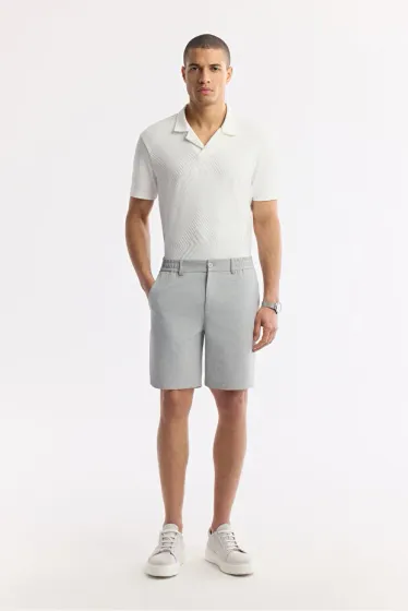 Erkek Açık Gri Yanı Lastikli Gofreli Bi-Stretch Slim Fit Chino Şort A51Y3730