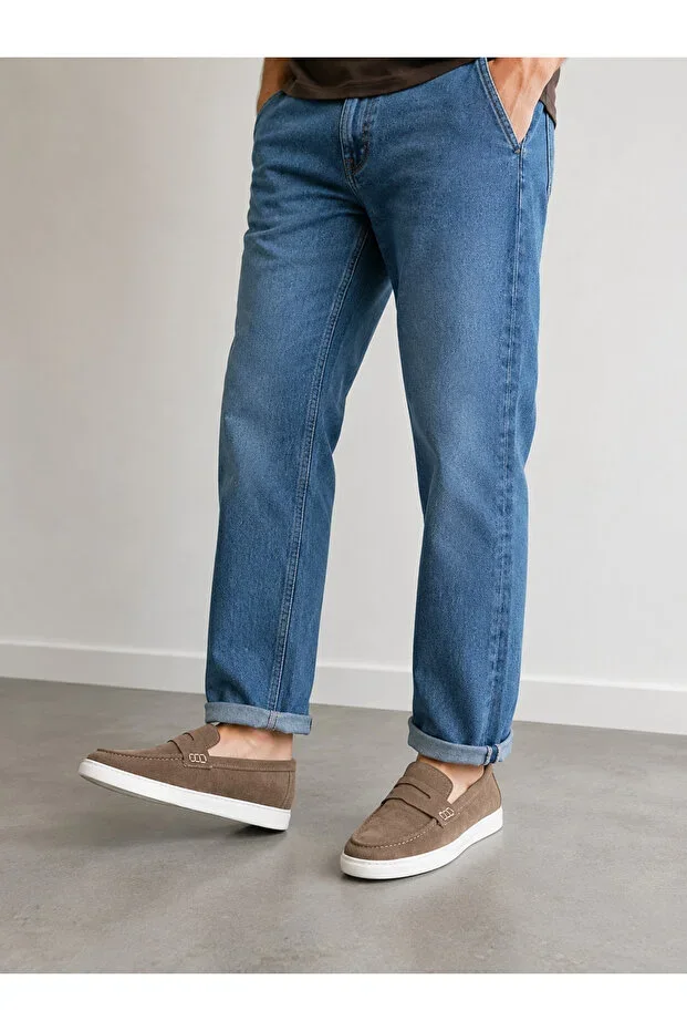 Loafer Sand Suede Genuine Leather Stitched Eva Sole
