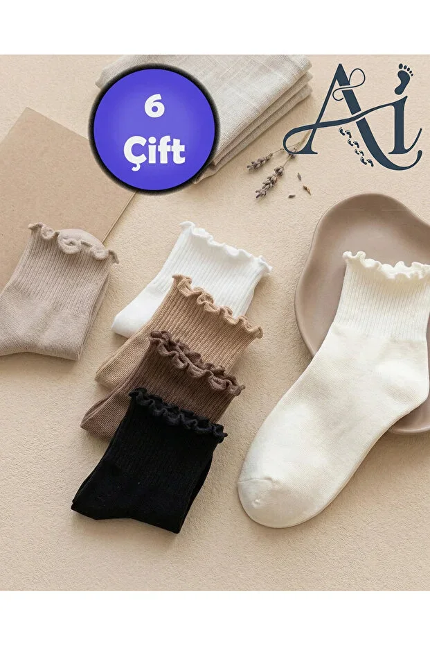 6'lı Women's Socks with Ruffle Detail