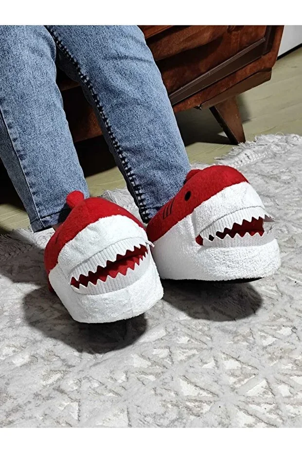 Slippers Red Fish Figured Non-Slip Sole Warm House Boot