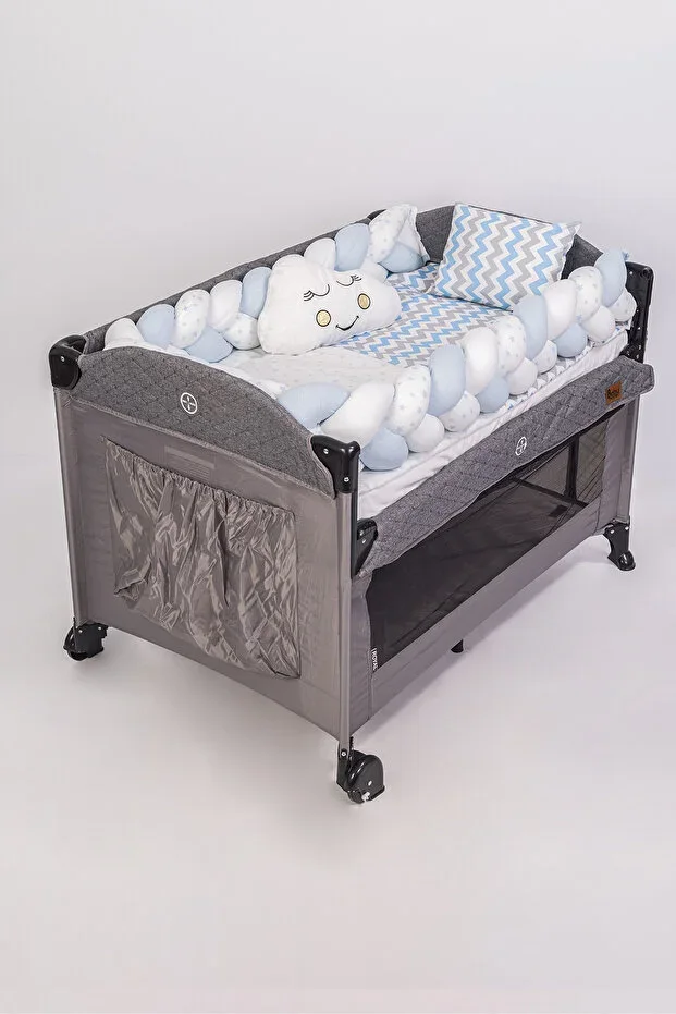 Braided Park Crib and Wooden Crib Sleep Set 5 Pieces (70x110, 70x120, 70x130, 60x120)