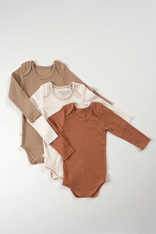 Flavor 3 Piece Unisex Baby Long Sleeve Cotton Bodysuit Set Newborn & Child Gift Set