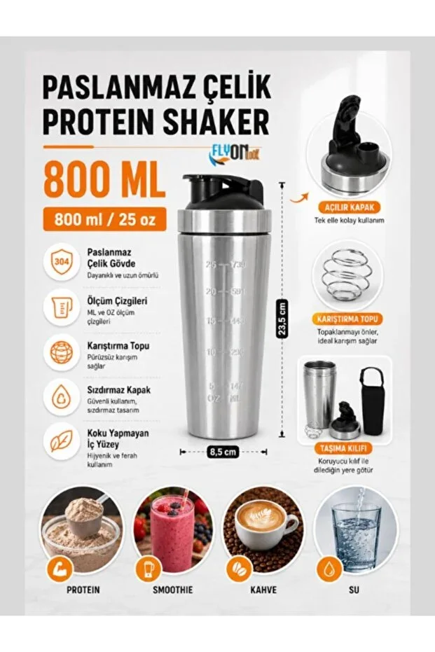 304 Steel Protein Shaker 800 ml Clump-Free Mixer Bulk Cased Leak-Proof Lid Fitness Shaker Smoothie Bottle