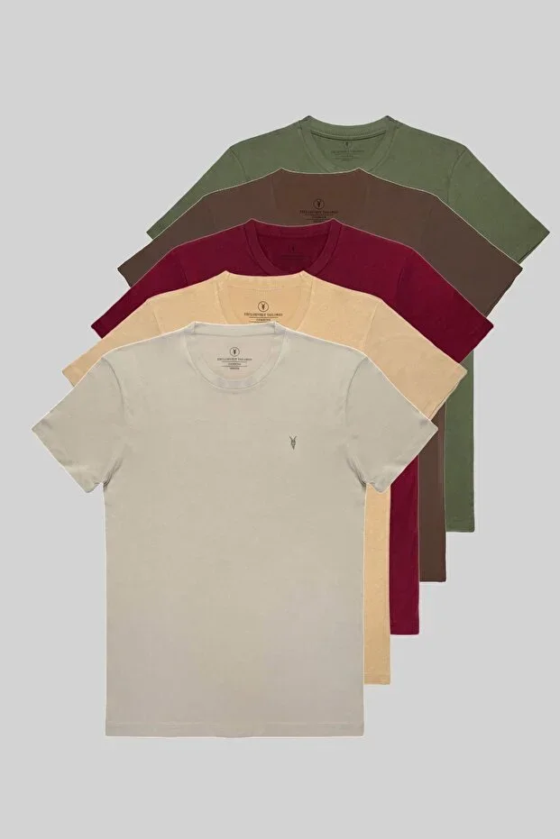 Men's 5-Pack T-Shirt 100% Cotton Summer Non-Sweating Fabric khaki-coffee-burgundy-beige-grey