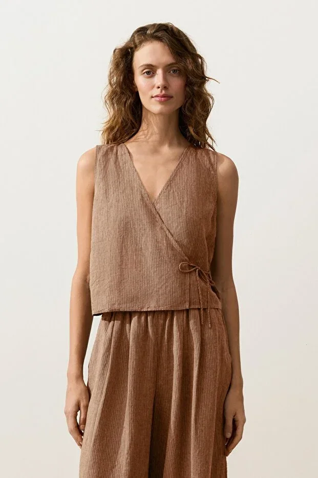 Oysho 100% Linen Tie Square Top