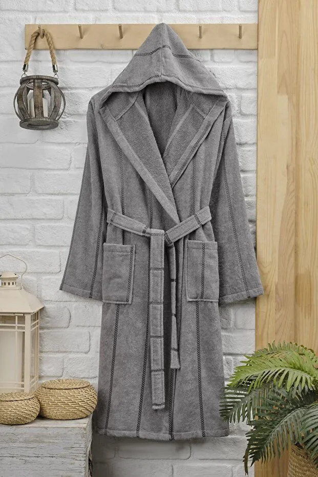 Cotton Velvet Hooded Unisex Bathrobe