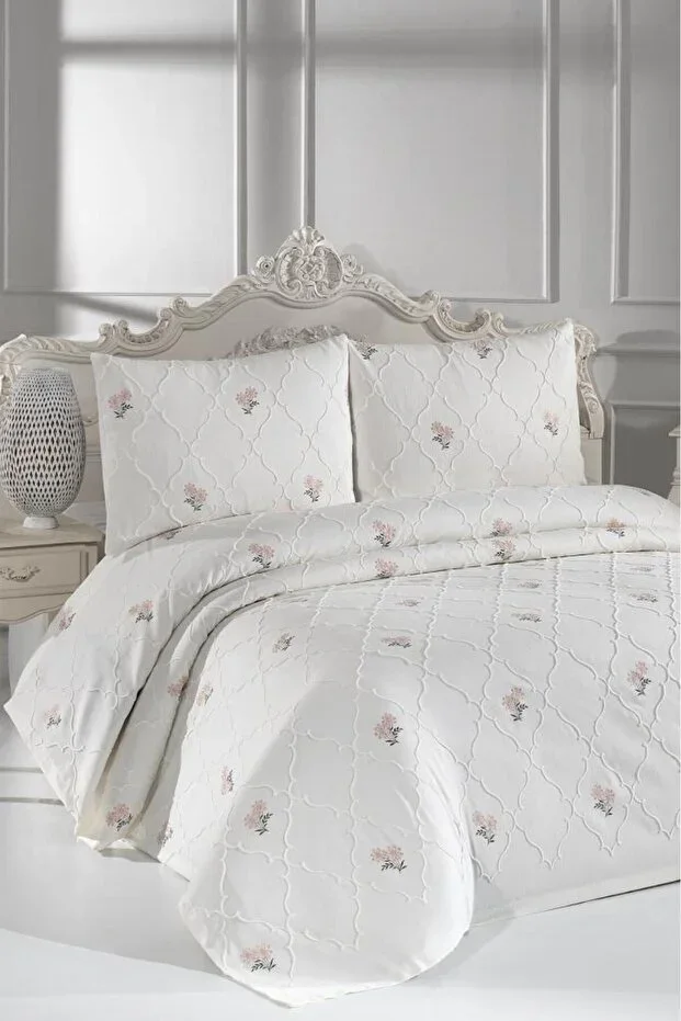 Nevra Embroidered Chenille 3 Piece Double Bedspread