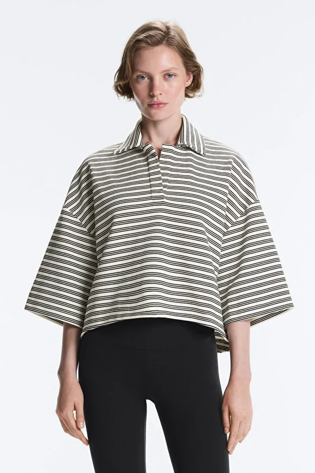 Oysho Striped Cotton Blend Boxy Polo
