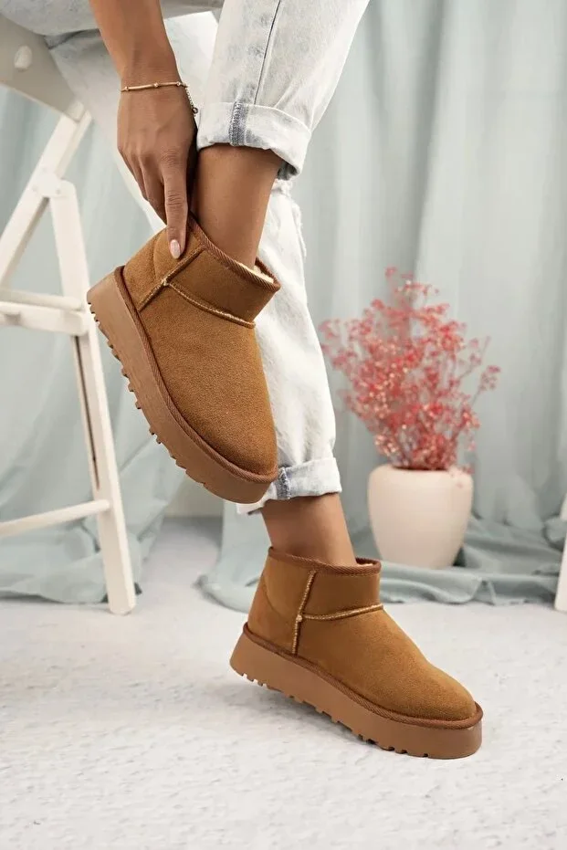 Victoria Shoes Bot & Bootie Ultra Mini Suede Tab Cinnamon Boot Lined with Fur / Faux Fur Women's Shoe Boot