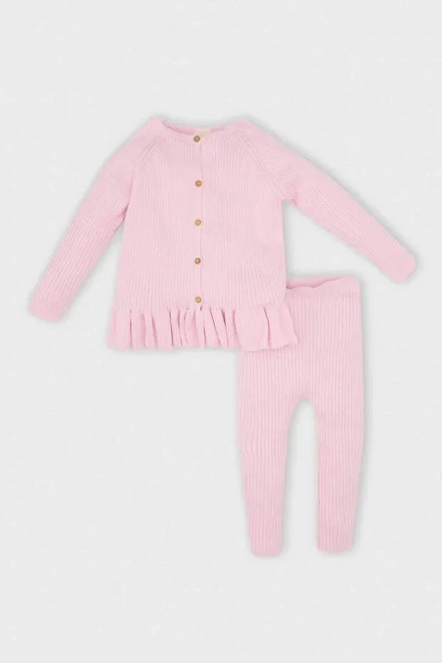 2-Piece Set Long Sleeve Buttoned Sweater Elastic Waist Knit Bottoms Baby Girl C9762A524WN