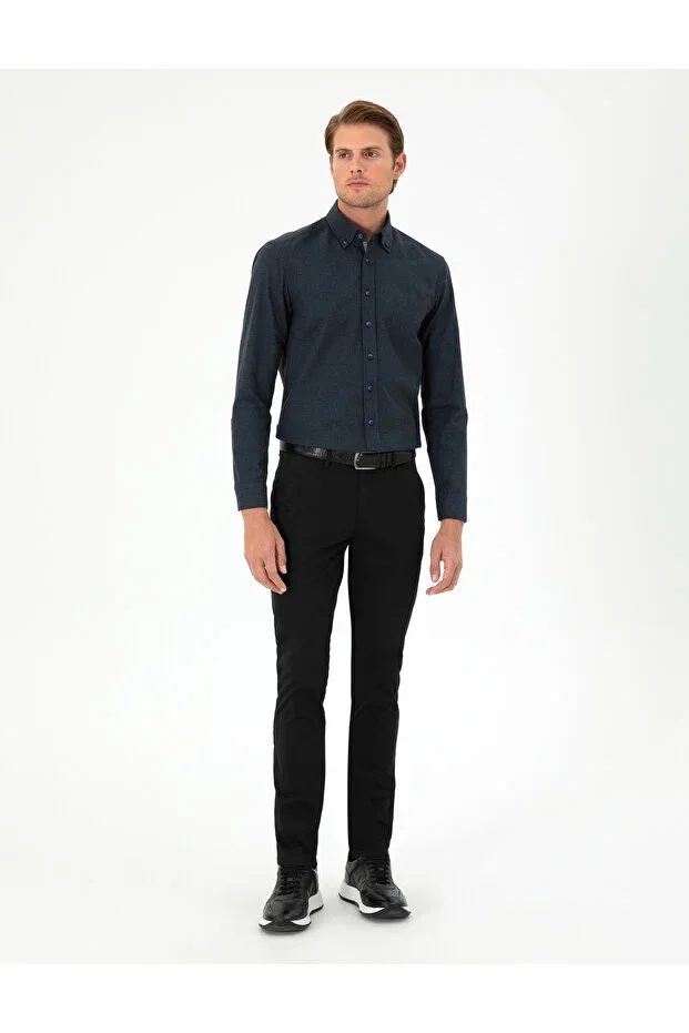Black Slim Fit Basic Canvas Trousers 50292522-VR046