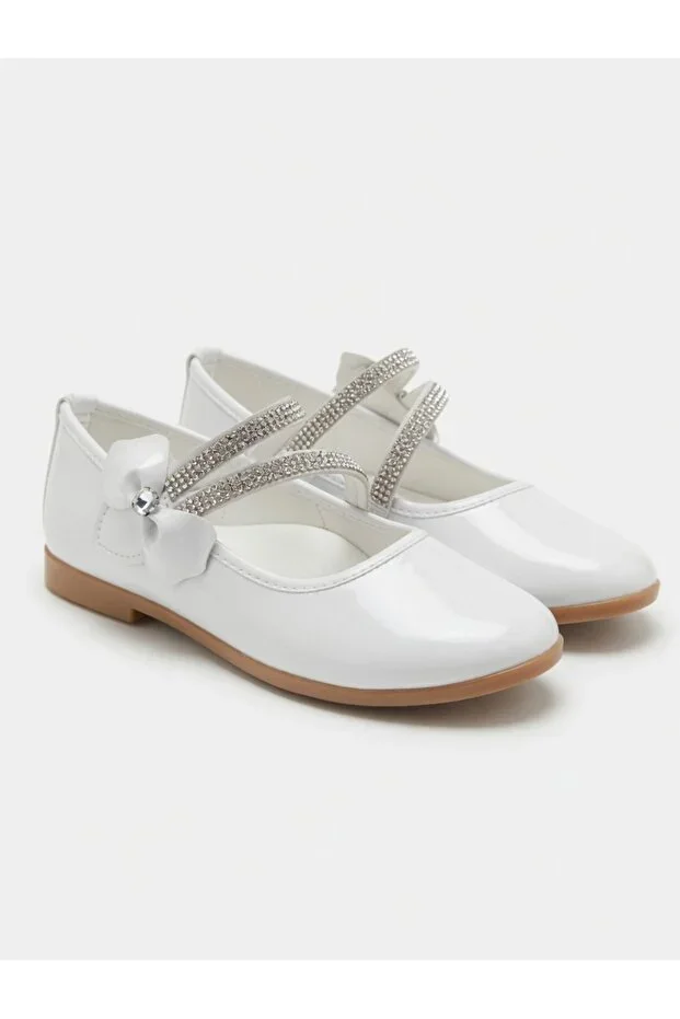 White Girls' Double Strap Rhinestone Patent Leather Ballet Flats Elegant Daily and Evening Shoes
