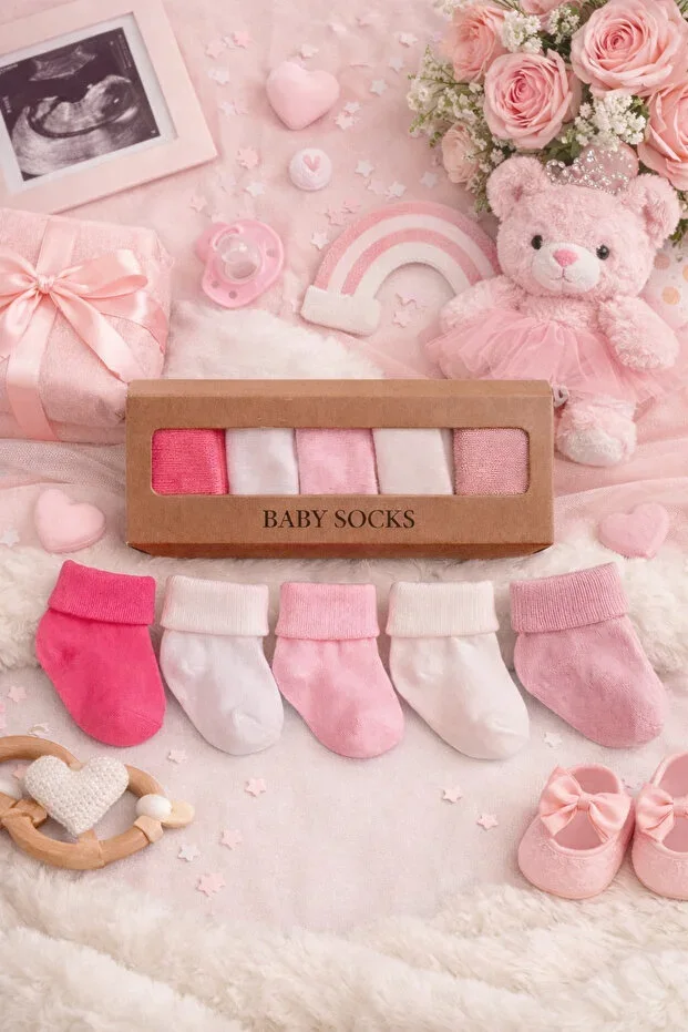 5 Pairs Colorful Boxed Cotton Baby Girl Socks 0-6 Months