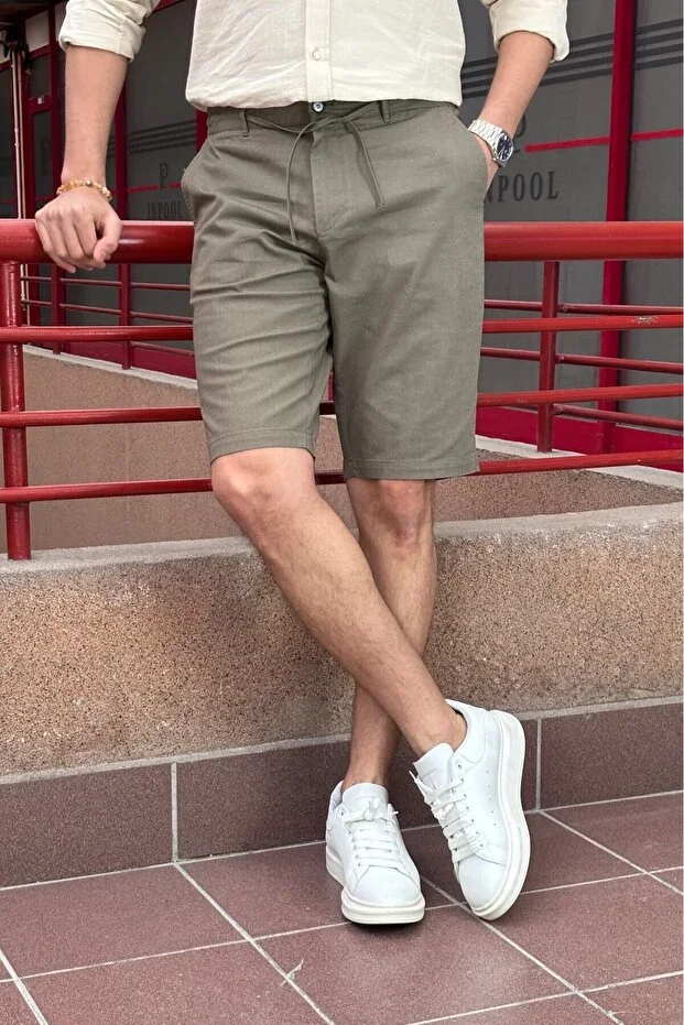 Men's, drawstring waist, regular fit, Old Money Culture, cotton, linen weave shorts 24INP284